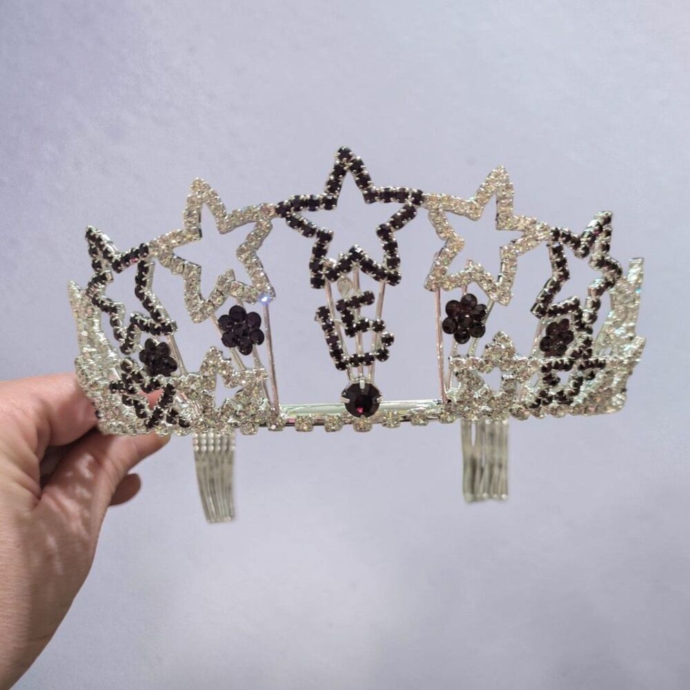 Silver Tone Rhinestone 15 Birthday Tiara Crown, Quinceañera Princess Headpiece